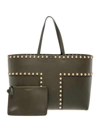 $448 Tory Burch T Studded Tote Olive Green