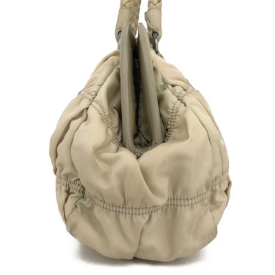 $800 PRADA Logo Plate Nylon Hand Bag Ivory