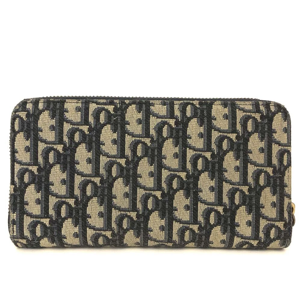$970 Christian Dior Oblique Trotter Canvas Zip Around Long Wallet
