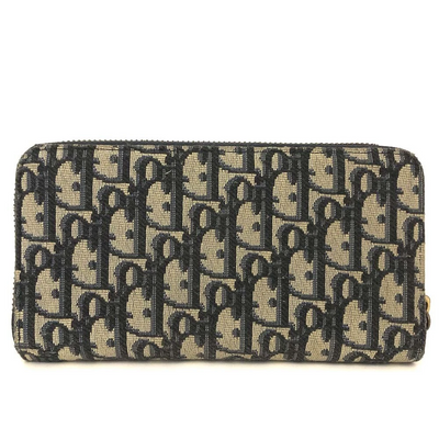$970 Christian Dior Oblique Trotter Canvas Zip Around Long Wallet
