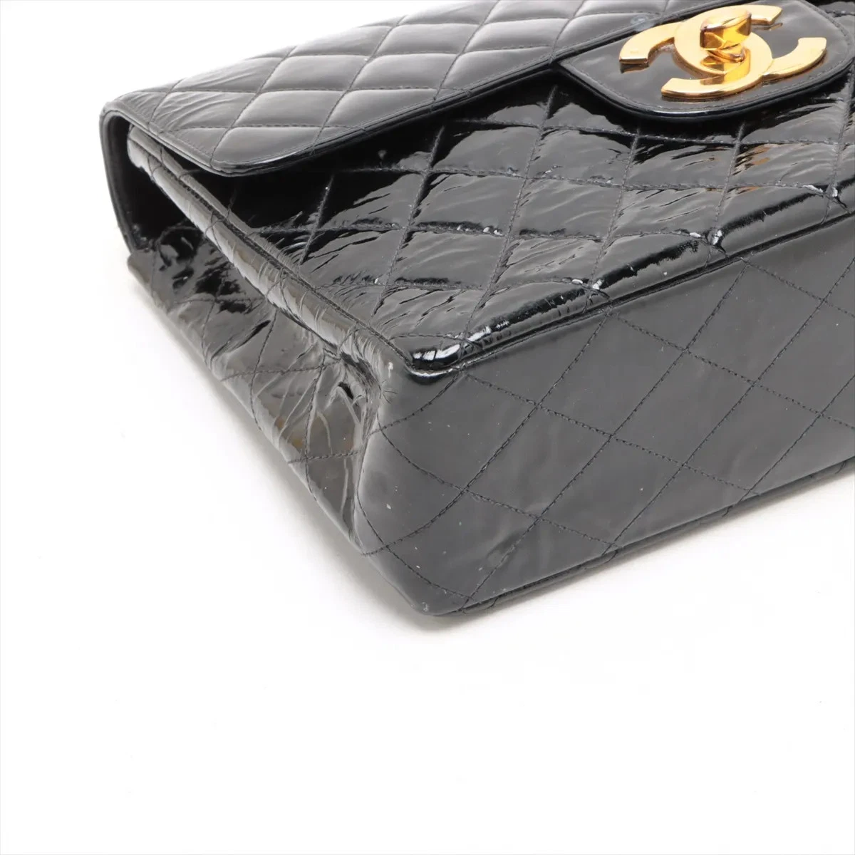 $12800 Chanel Patent Quilted XL Jumbo Single Flap Black