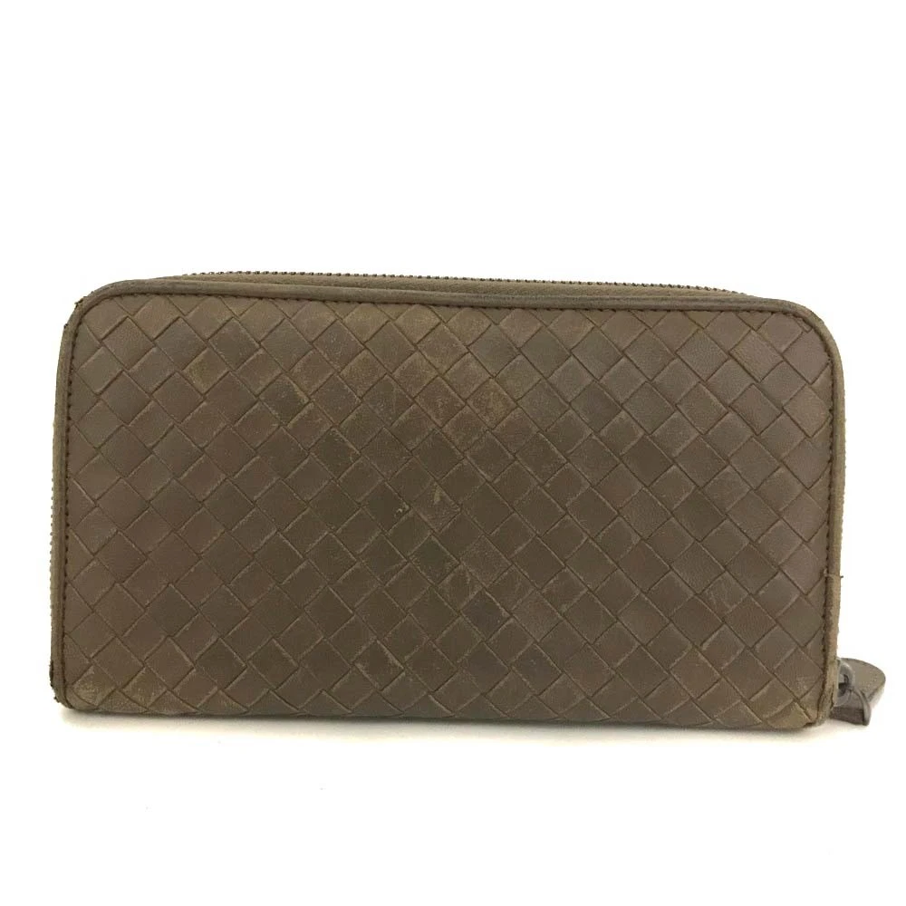 $1100 Bottega Veneta Nappa Intrecciato Zip Around Wallet Ebano Brown 10019331