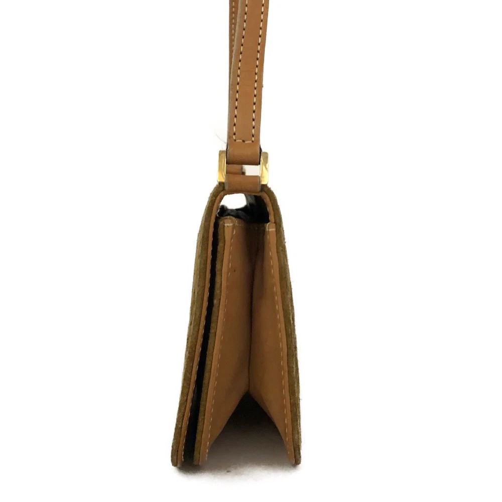 $850 CELINE Macadam C Suede Leather Shoulder Bag Brown