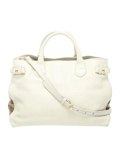 $1795 Burberry Derby Calfskin House Check Medium Banner Tote