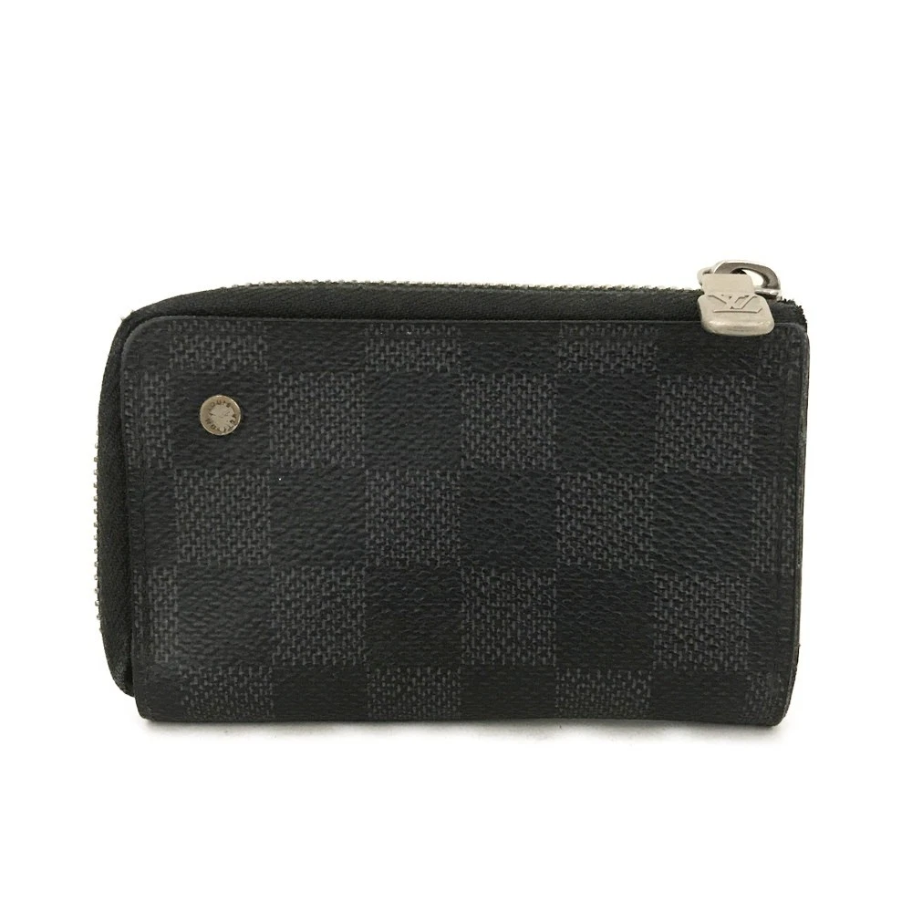 $345 Louis Vuitton Damier Graphite Car Key Case Black SN1177