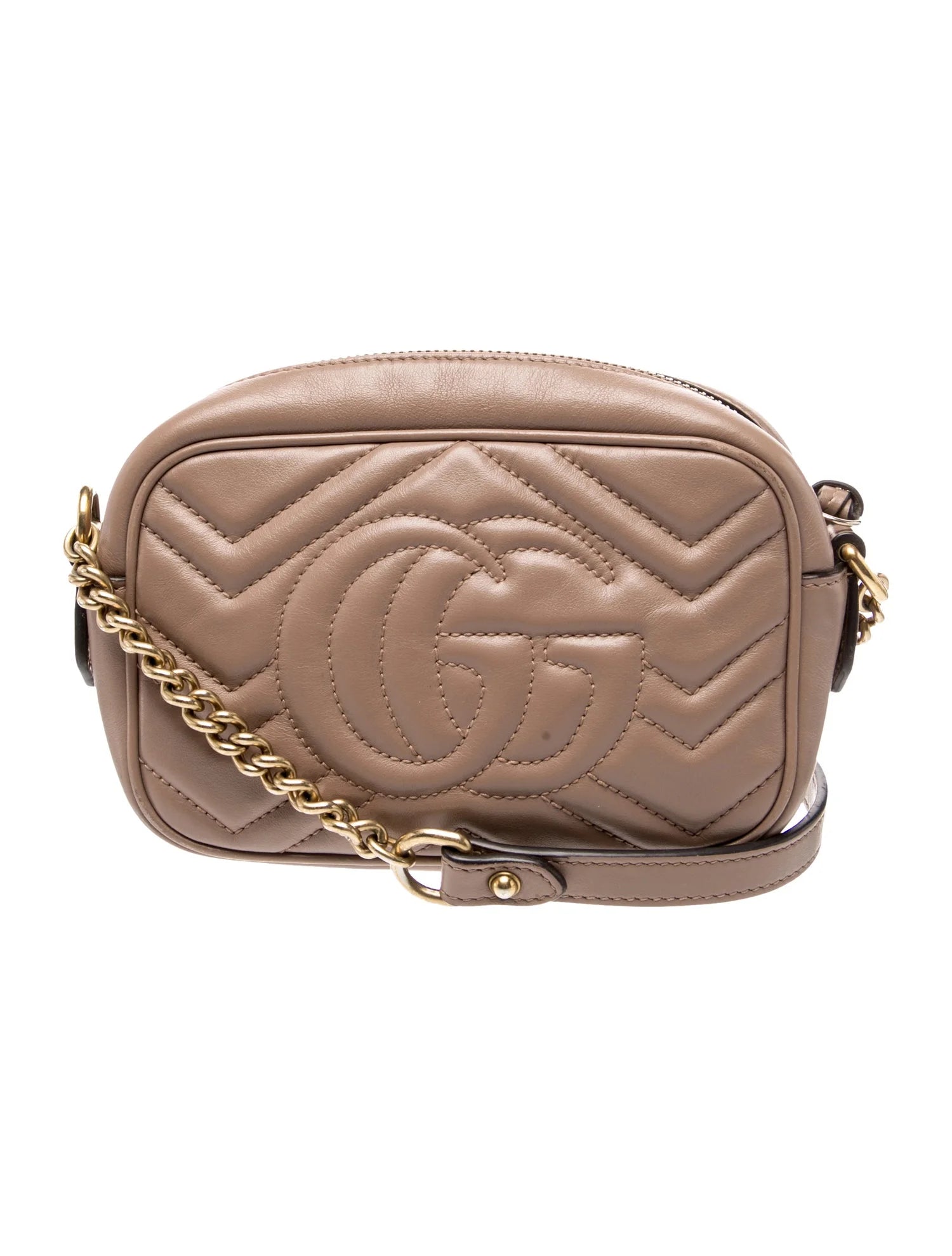 $1800 Gucci Calfskin Matelasse Mini GG Marmont Chain Shoulder Bag Porcelain Rose