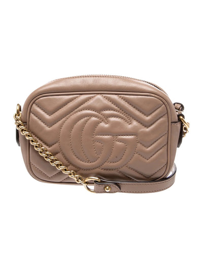 $1800 Gucci Calfskin Matelasse Mini GG Marmont Chain Shoulder Bag Porcelain Rose