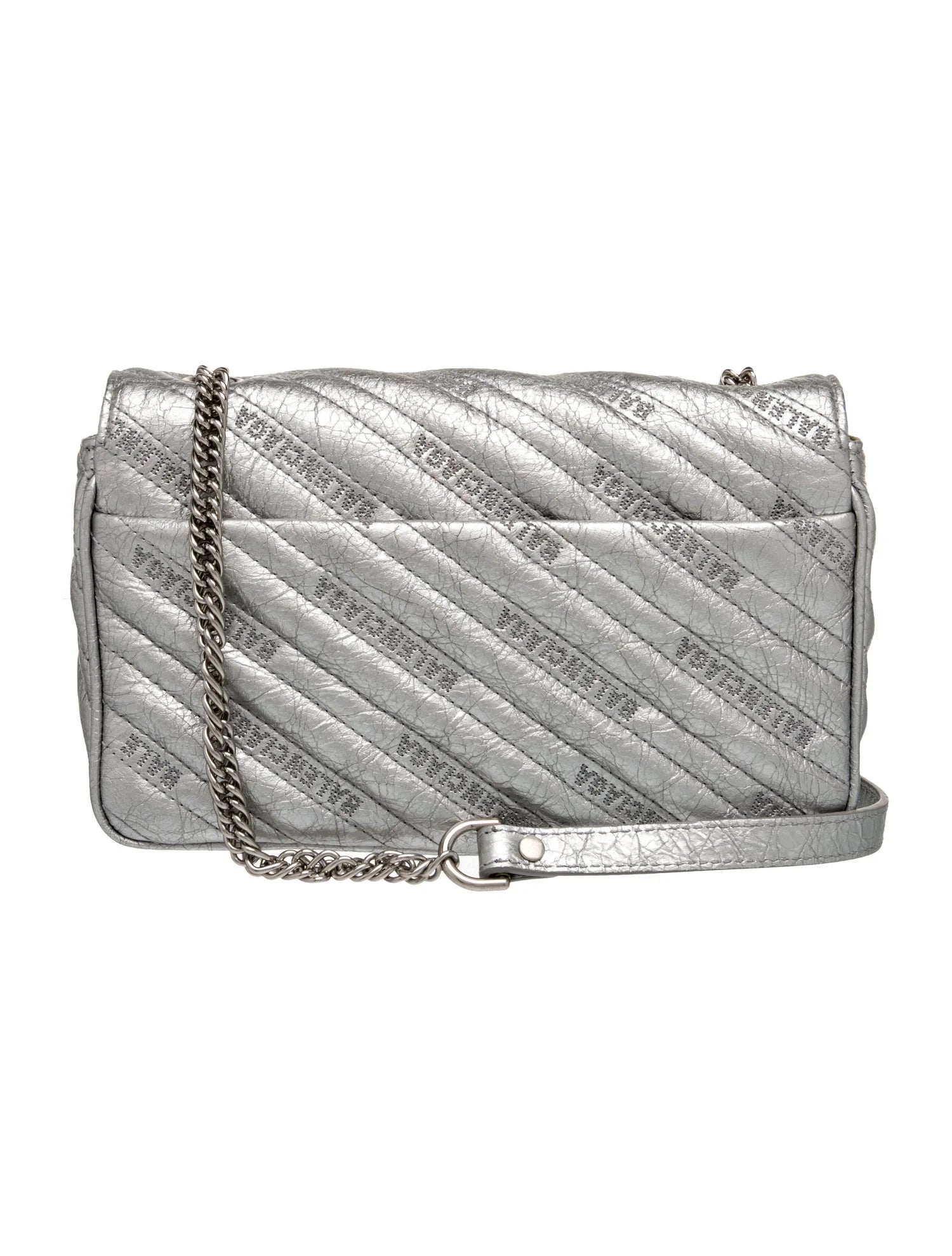 $2250 2018 Balenciaga Metallic Arena Calfskin Logo Matelasse S BB Round Shoulder Bag Argent