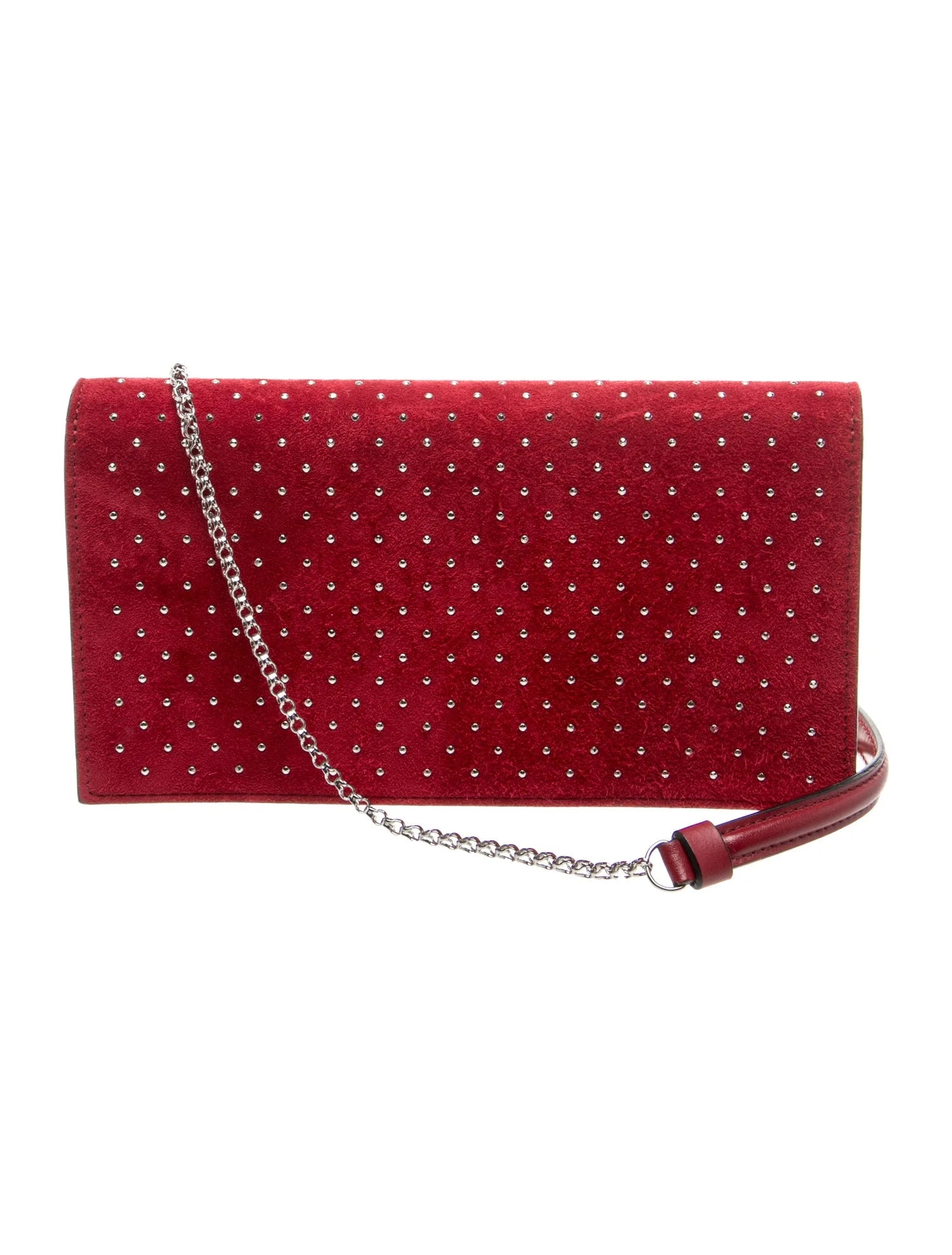 $1290 Christian Louboutin Loubi54 Clutch Red Suede Polka Dot Print
