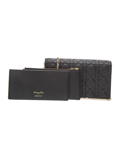 $2500 Christian Dior Lambskin Cannage Lady Dior Chain Wallet Black