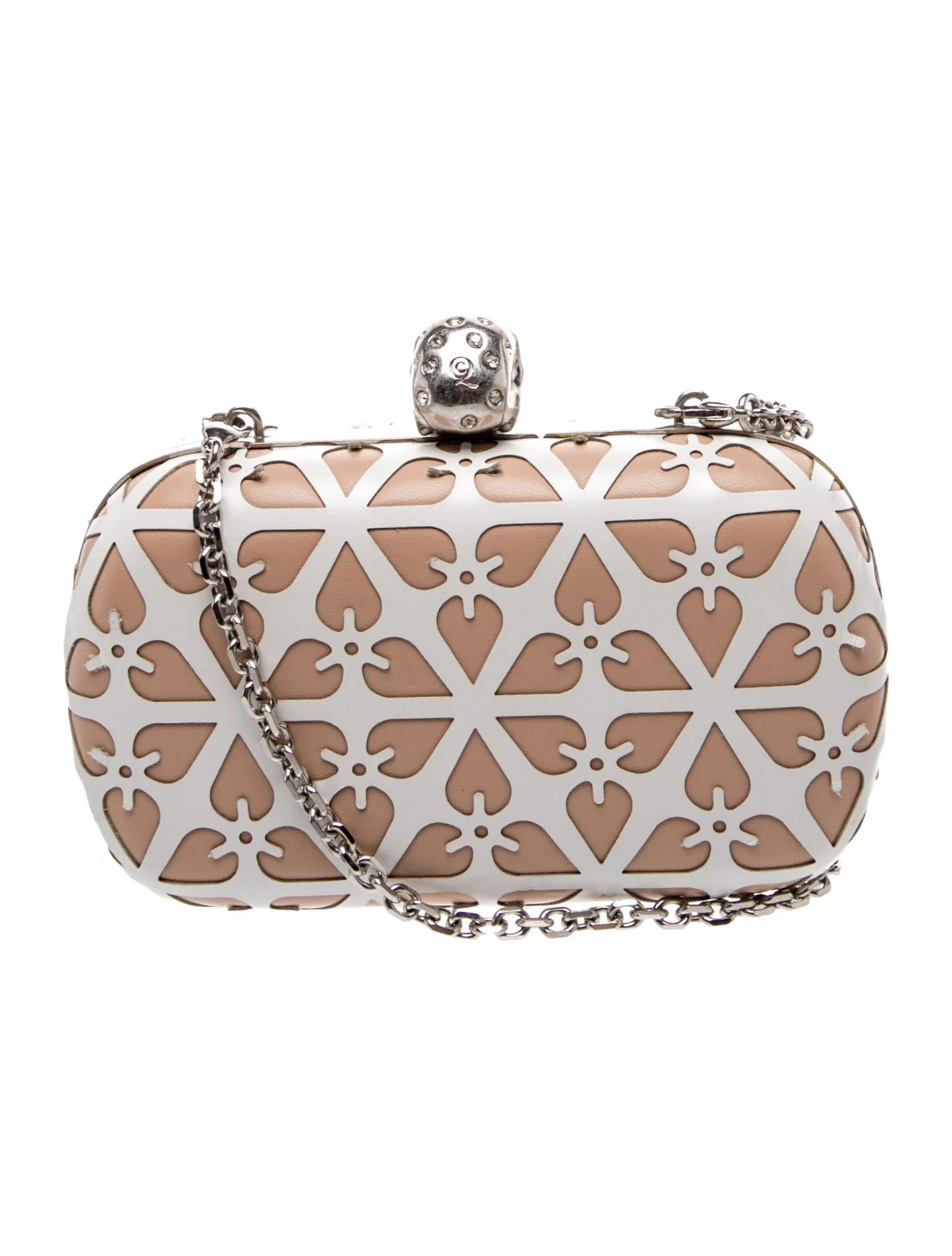 $1895 Alexander McQueen Laser-Cut Skull Clutch Beige White 10021143