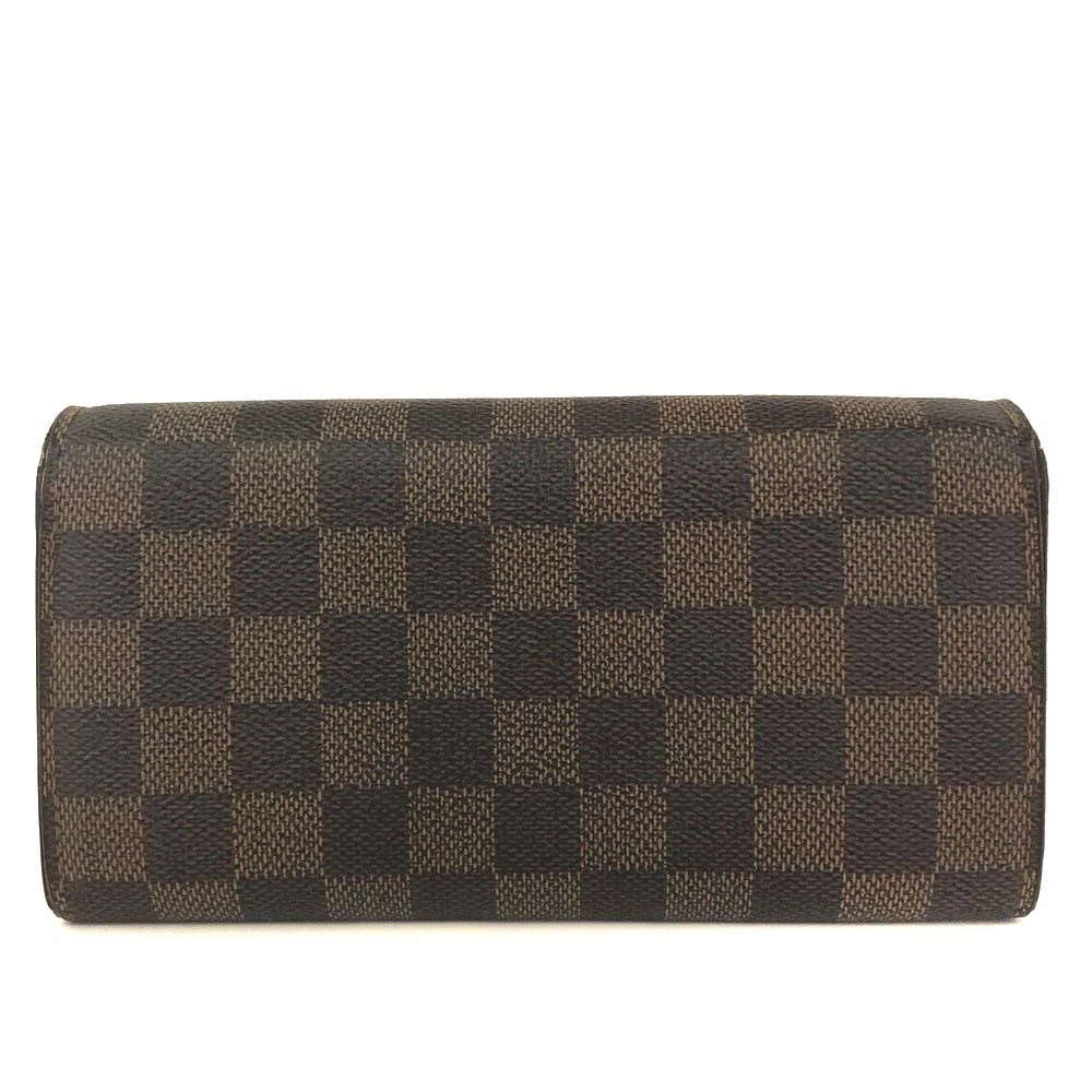 $800 2006 Louis Vuitton Damier Ebene Sarah Long Bifold Wallet Brown CA1026