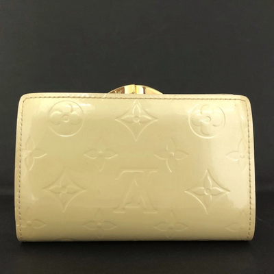 $935 2005 Louis Vuitton Monogram Vernis French Purse Wallet Beige MI0045