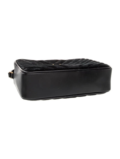$1690 Saint Laurent Suede Matelasse Monogram Lou Camera Bag Black
