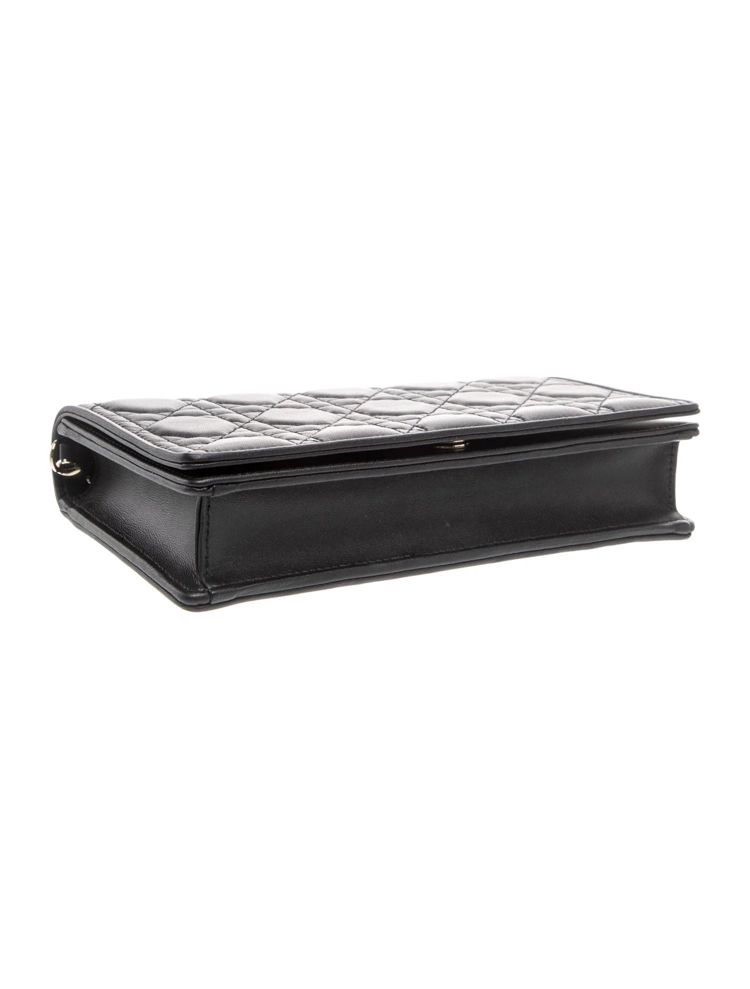 $2500 Christian Dior Lambskin Cannage Lady Dior Chain Wallet Black