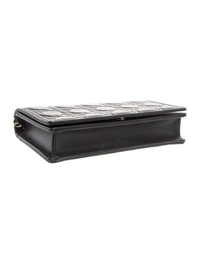 $2500 Christian Dior Lambskin Cannage Lady Dior Chain Wallet Black