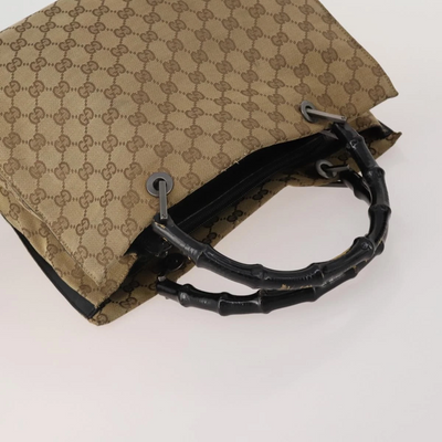 $1100 GUCCI GG Canvas Top Handle Bag Bamboo Beige