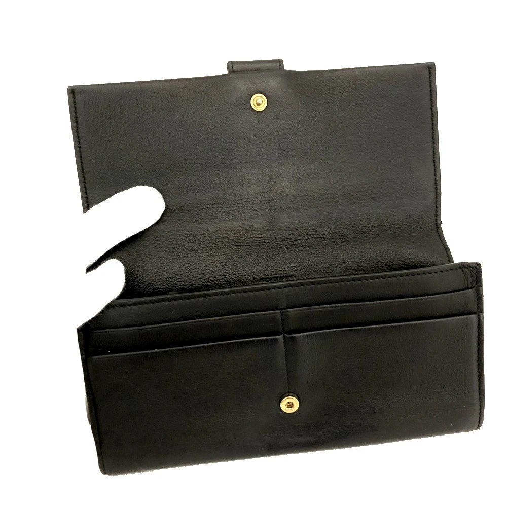 $690 Chloe Ribbon Leather Long Bifold Wallet Purse Black