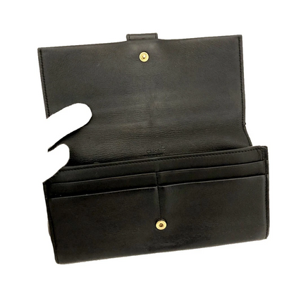$690 Chloe Ribbon Leather Long Bifold Wallet Purse Black