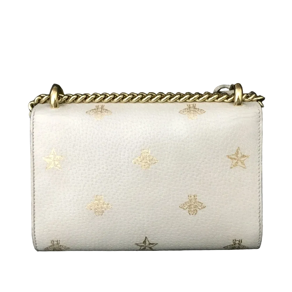 $1980 Gucci Grained Calfskin Bee Star Small Padlock Shoulder Bag White