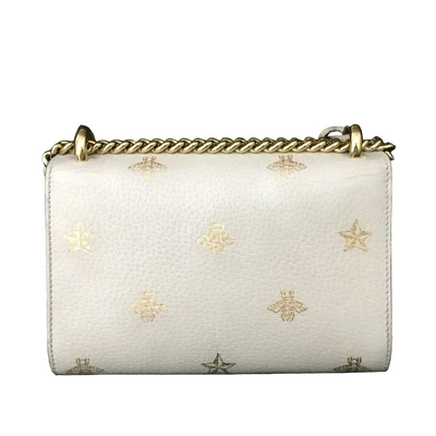 $1980 Gucci Grained Calfskin Bee Star Small Padlock Shoulder Bag White