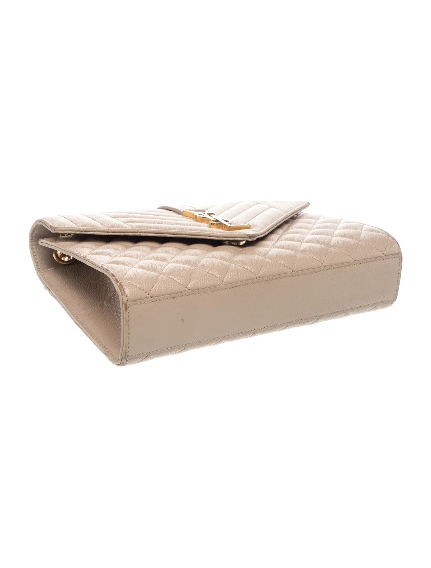 $3300 Saint Laurent Grain De Poudre Textured Mixed Matelasse Medium Triquilt Monogram Satchel Beige