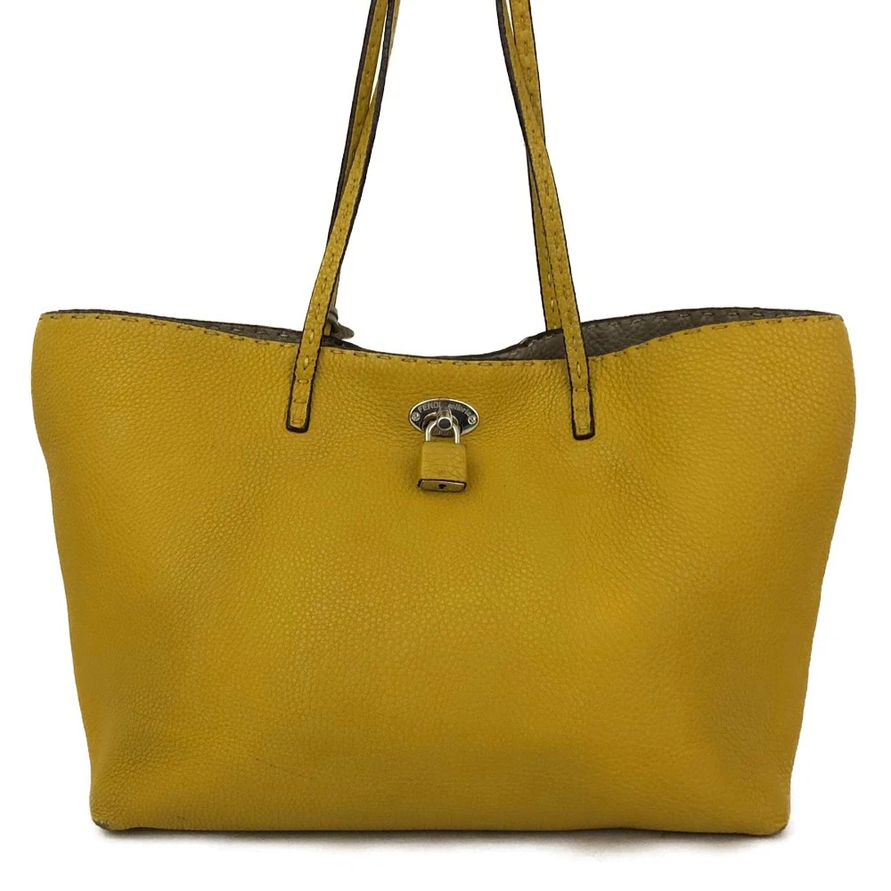 $1600 FENDI Selleria Leather Shoulder Tote Bag Yellow