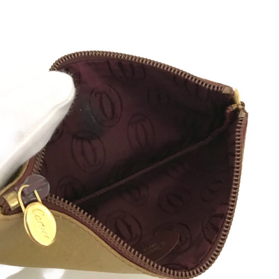 $650 CARTIER Logo Leather Cosmetic Pouch Beige