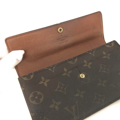 $725 1997 Louis Vuitton Monogram Portefeiulle Sarah Long Bifold Wallet Brown CA0917