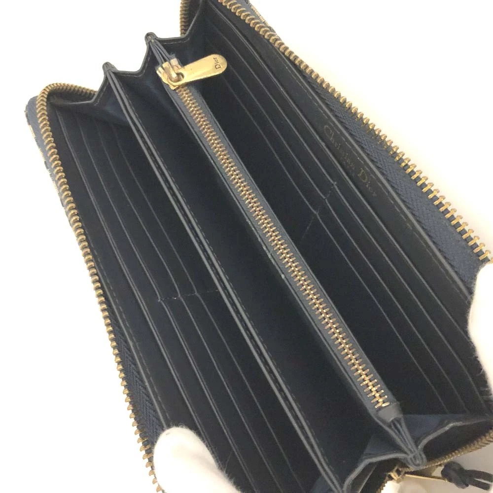 $970 Christian Dior Oblique Trotter Canvas Zip Around Long Wallet
