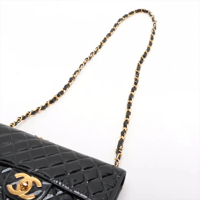 $12800 Chanel Patent Quilted XL Jumbo Single Flap Black