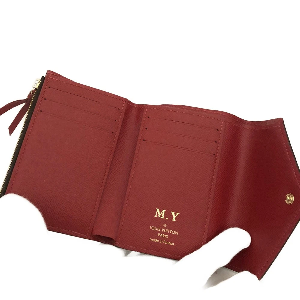 $605 2016 Louis Vuitton Damier Ebene Victorine Wallet Red SP3176