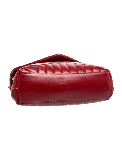 $3250 Saint Laurent Calfskin Y Quilted Monogram Medium Loulou Chain Satchel Red