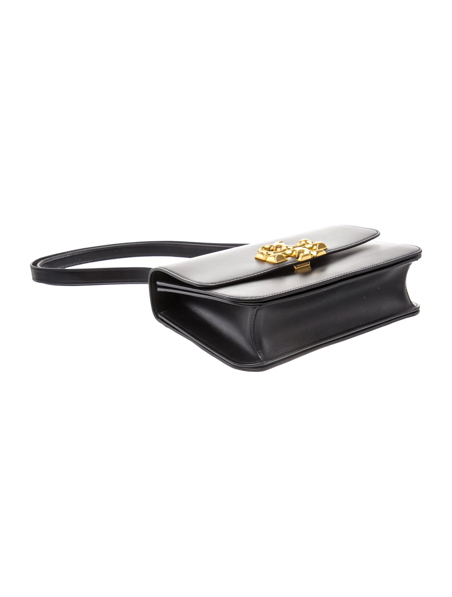 $800 Tory Burch Eleanor Convertible Shoulder Bag Black Gold