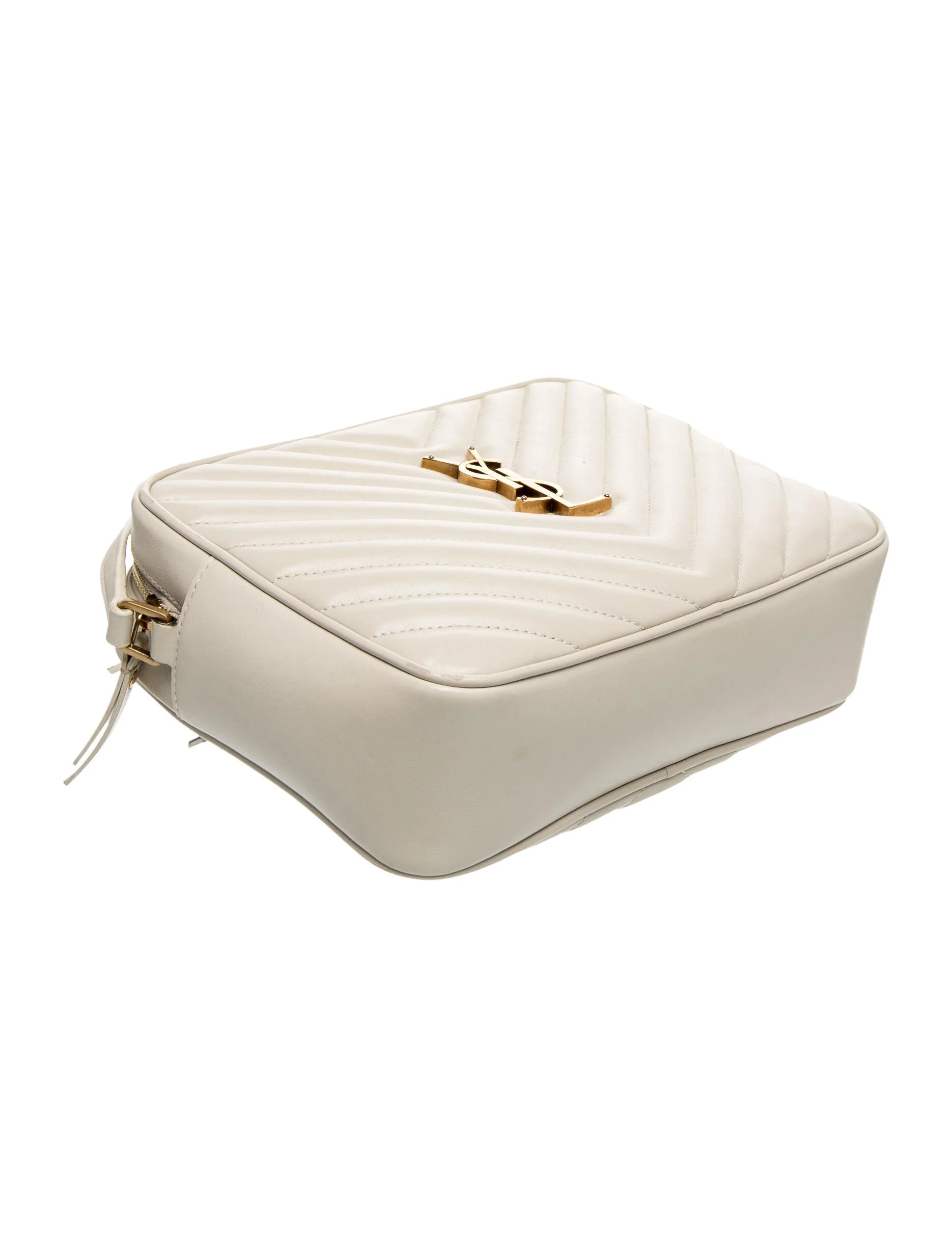 $1950 Saint Laurent Calfskin Matelasse Monogram Lou Camera Bag Crema Soft
