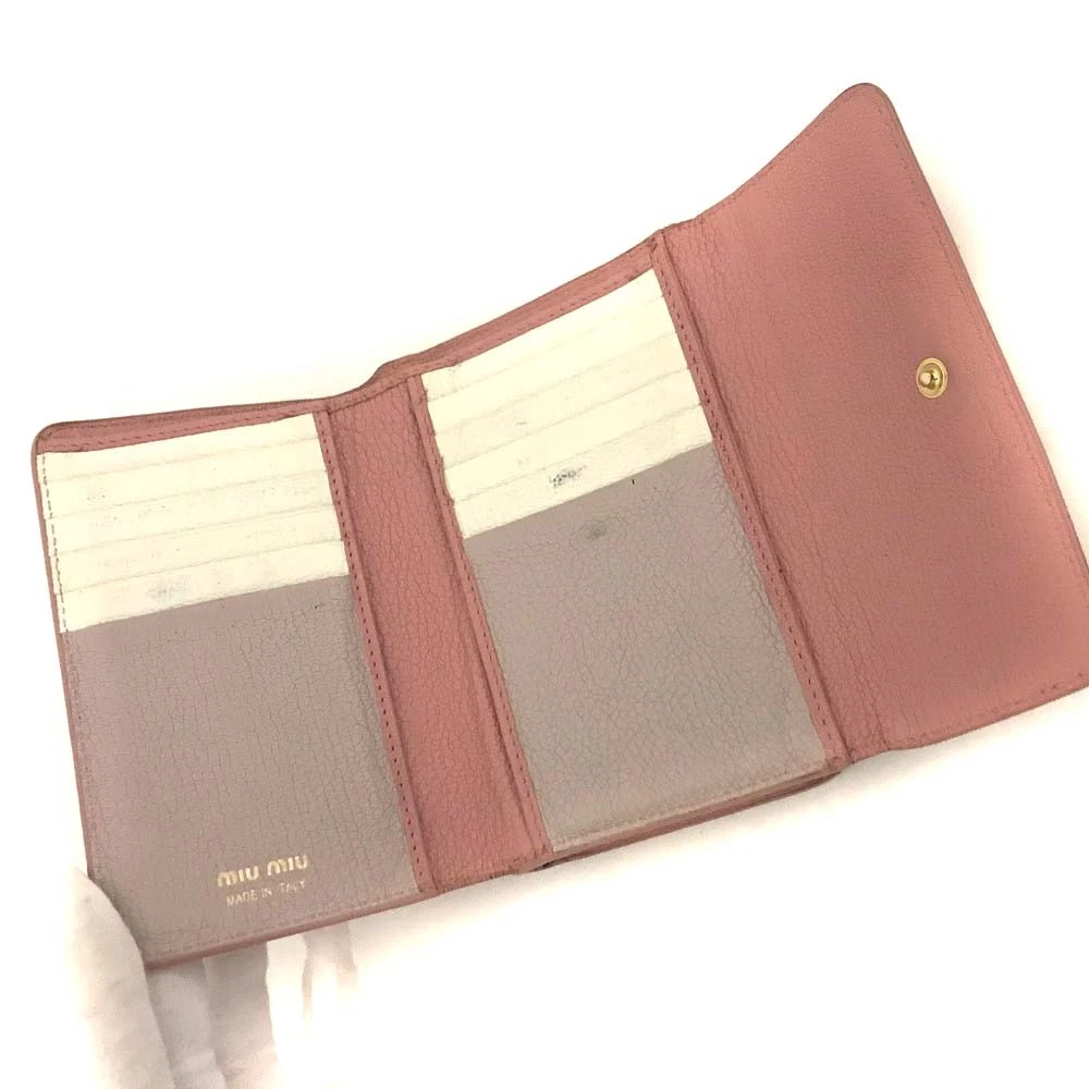 MIU MIU Logo Leather Trifold Wallet Purse Pink