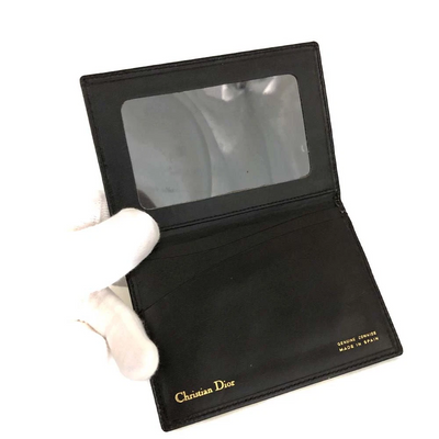 $450 CHRISTIAN DIOR Grained Calfskin Logo Card Case Black