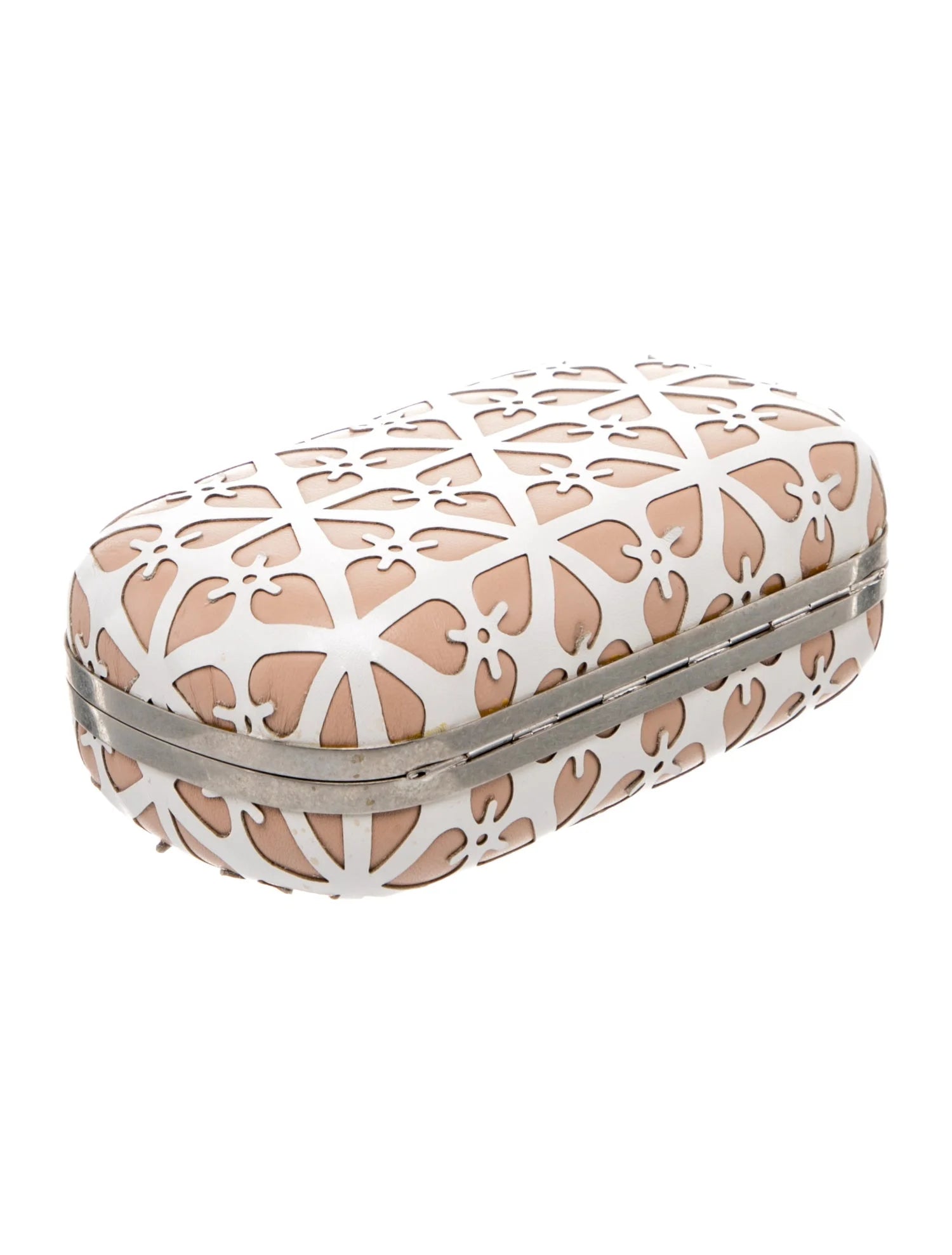 $1895 Alexander McQueen Laser-Cut Skull Clutch Beige White 10021143