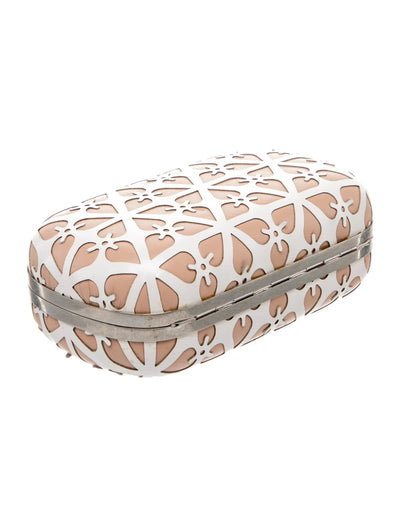 $1895 Alexander McQueen Laser-Cut Skull Clutch Beige White 10021143