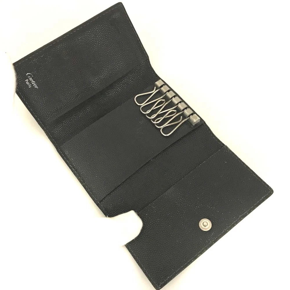 $420 Cartier Santos 6 Ring Key Case Black Leather