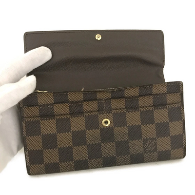 $725 2008 Louis Vuitton Damier Porte Feuille Sarah Long Bifold Wallet Brown CA5018