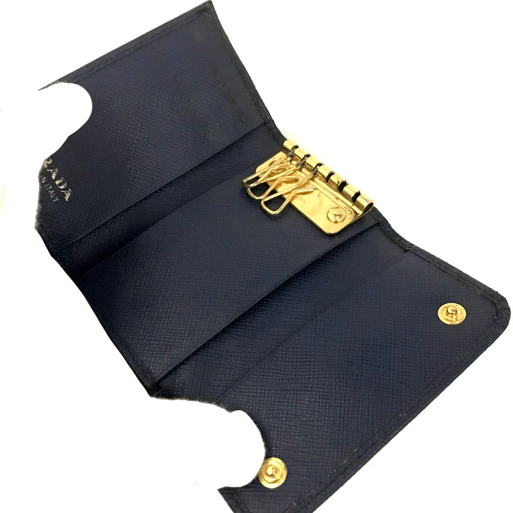 PRADA Saffiano Leather 6 Ring Key Case Blue