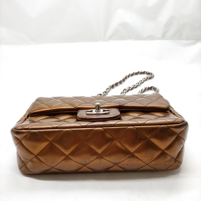 $5200 2013 Chanel Patent Calfskin Quilted Mini Rectangular Flap Bronze Metallic