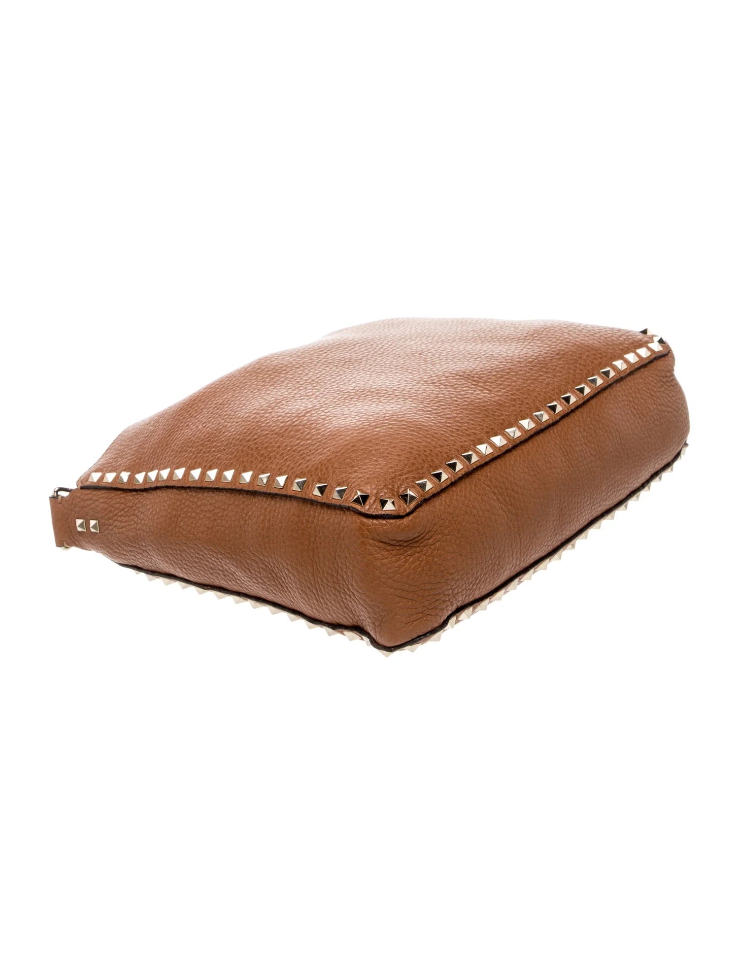$2275 Valentino Pebbled Calfskin Small Rockstud Flip-Lock Messenger Bag Brown