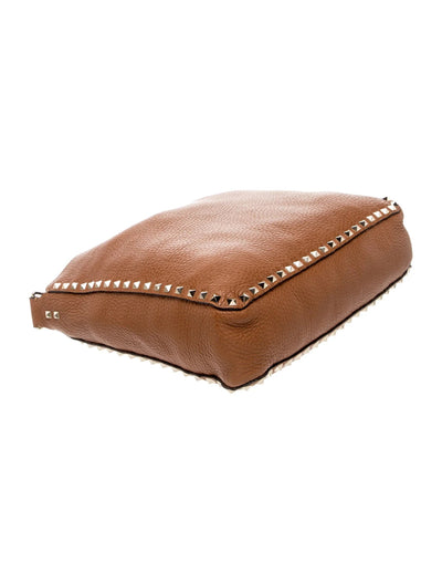 $2275 Valentino Pebbled Calfskin Small Rockstud Flip-Lock Messenger Bag Brown