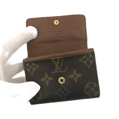 $435 Louis Vuitton Monogram Porte Monnaie Plat Coin Purse Wallet Brown MI0045