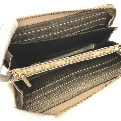 $830 Gucci GG Marmont Snake-Effect Leather Zip Around Wallet Gold
