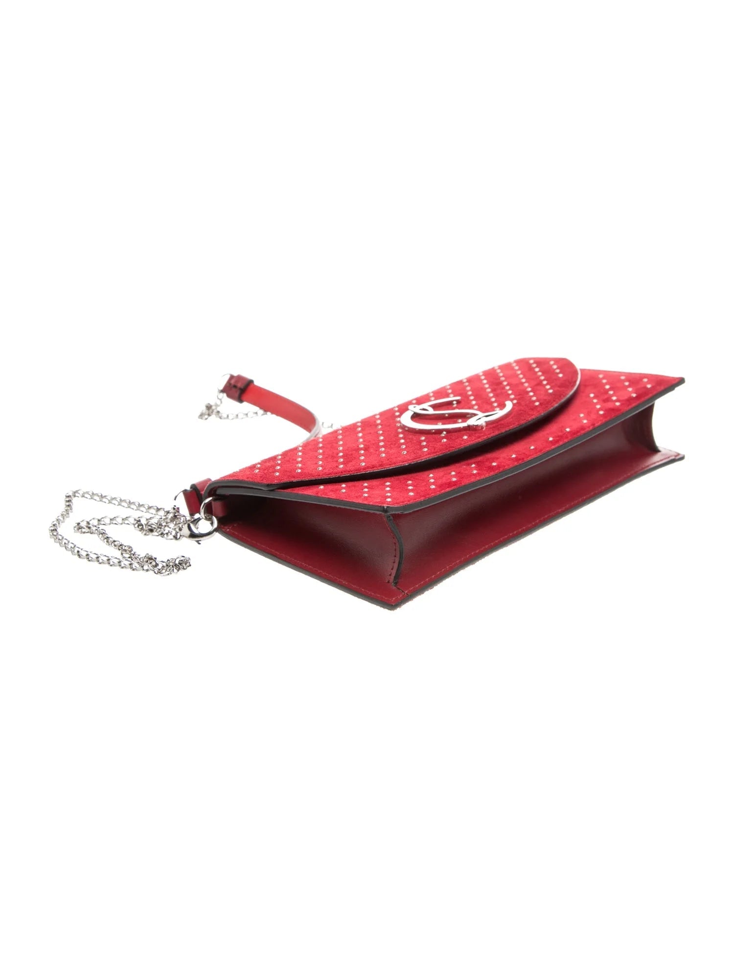 $1290 Christian Louboutin Loubi54 Clutch Red Suede Polka Dot Print