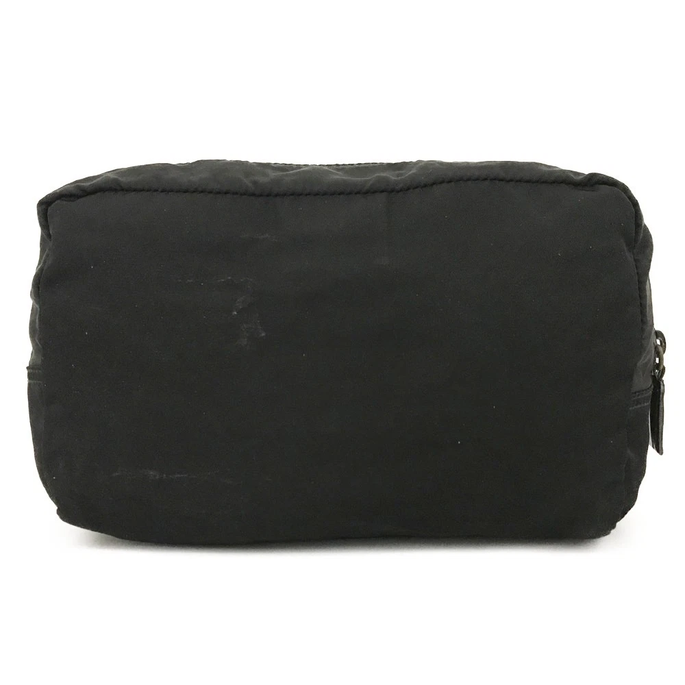 $650 PRADA Logo Plate Nylon Cosmetic Pouch Bag Black