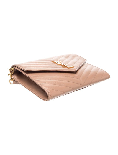 $850 2022 Saint Laurent Grain De Poudre Matelasse Chevron Monogram Envelope Clutch